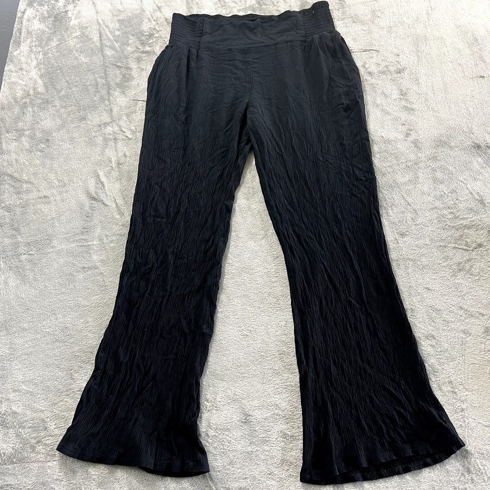Three Dots Womens Gauze Boho Pants XL Black Pockets Pullon Wide Leg Lounge